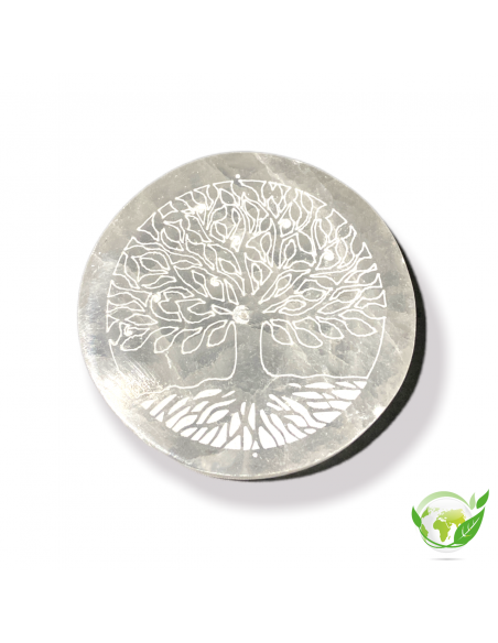 Porte Encens Rond Selenite Arbre De Vie 10 Cm