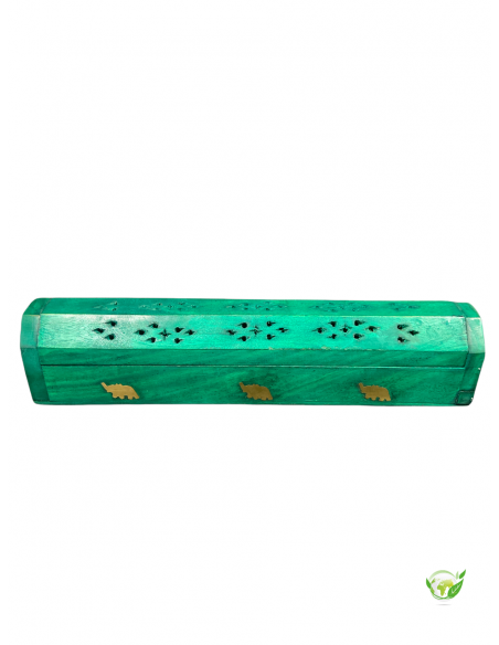 Porte Encens Bois Coffret Vert Elephants