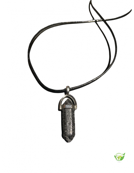 Pendentif Pierre De Lave 4cm Avec Collier Cuir Noir